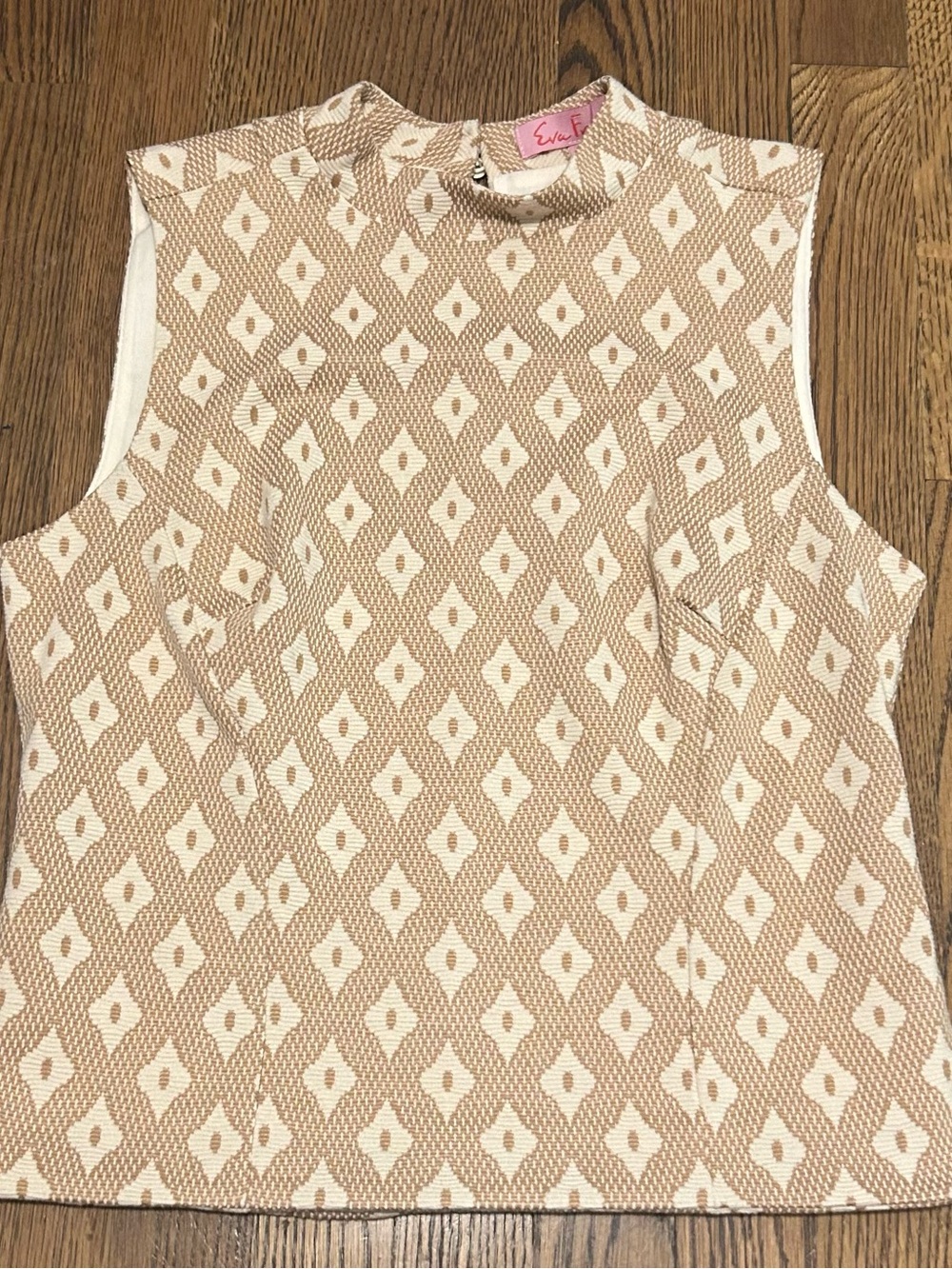 Eva Franco Brown Geometric pattern top with gold accents shop my closet
